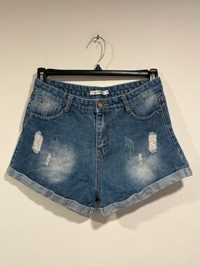 Girls' Distressed Denim Shorts in Faded Blue